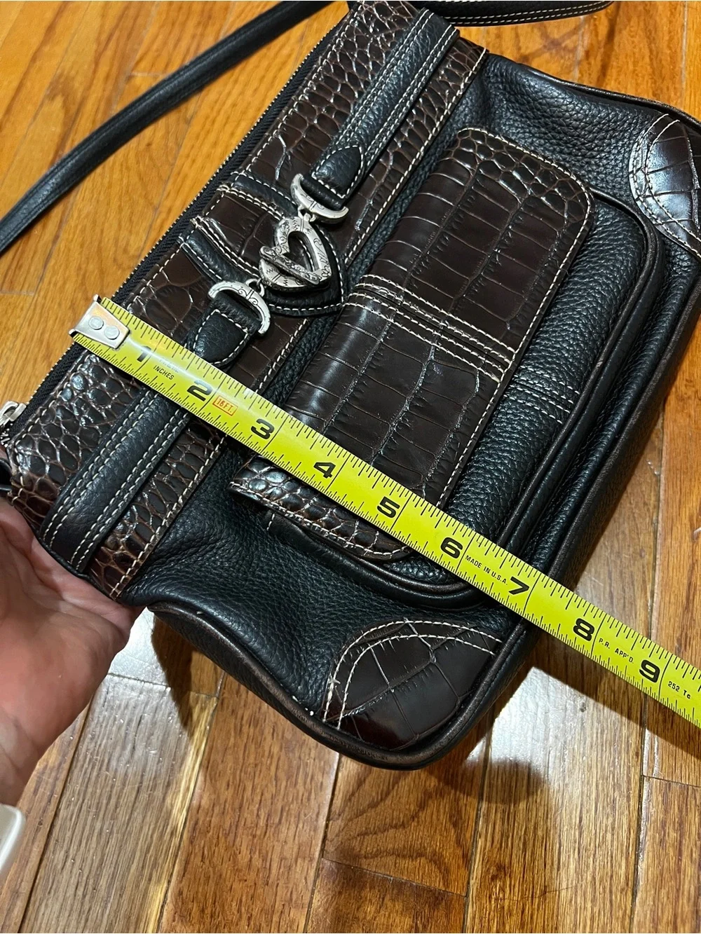 Brighton Brown and Black Textured Leather Satchel with Heart Accent